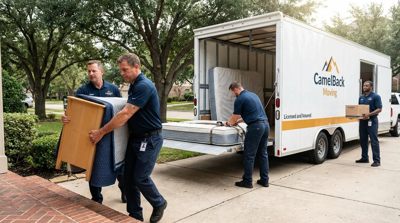 Crew loading residential truck for cross-state move from Wittenberg, WI
